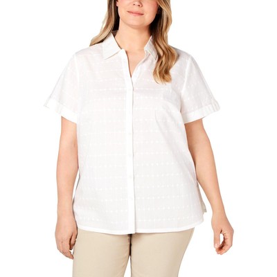 Женская белая хлопковая рубашка на пуговицах с петельками Karen Scott Plus 0X BHFO 6015