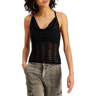 

Guess Womens Brie Crochet Cowl Neck Sheer Tank Top Sweater Shell BHFO 8337, Черный