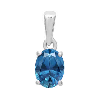 Simple Oval Cut Swiss Blue Topaz 925 Sterling Silver Pendant Jewelry