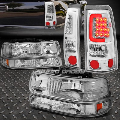 ХРОМИРОВАННАЯ ЯНТАРНАЯ ФАРА + ХРОМИРОВАННАЯ ПРОЗРАЧНАЯ ЛИНЗА СВЕТОДИОДНОГО ЗАДНЕГО ФОНАРЯ ДЛЯ 99-02 SILVERADO