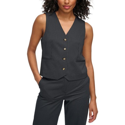 Женский черный повседневный жилет в тонкую полоску DKNY Top 14 BHFO 5174