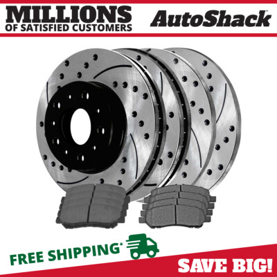 Front & Rear Drilled Slotted Brake Rotors Black & Pads for 2013-2016 Dodge Dart