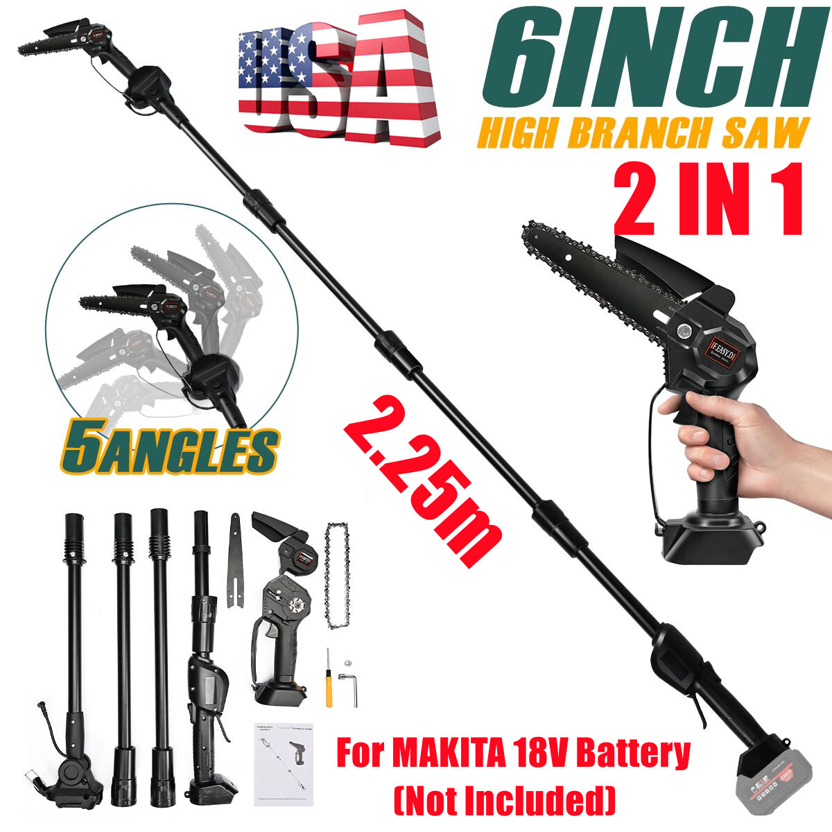 Cordless Telescopic Pole Chainsaw Electric Tree Pruner for Makita 18V Battery