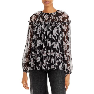 

Jason Wu Женская черная шелковая блузка с принтом Top  BHFO 4483, Black multi