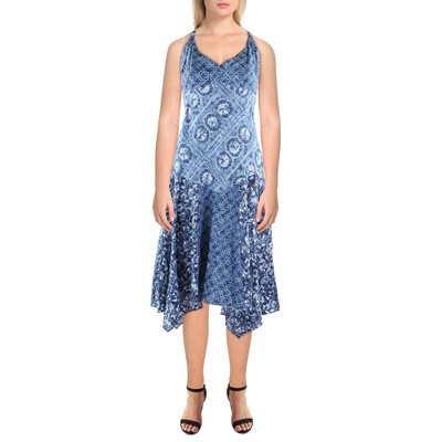 

Женское синее льняное платье миди без рукавов Lauren Ralph Lauren  BHFO 5818, Blue multi