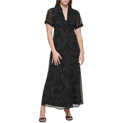 Женская черная шифоновая миди-рубашка с принтом Calvin Klein 4 BHFO 0952