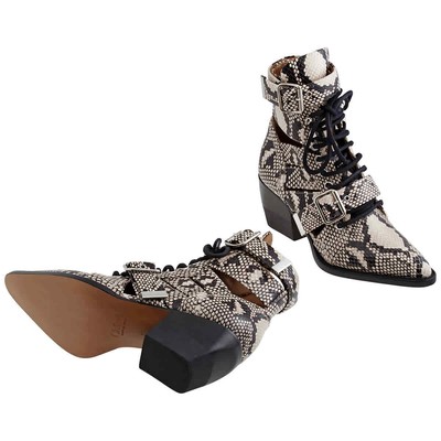 Pre-owned Chloé Chloe Ladies Python Boots In Grey In Gray