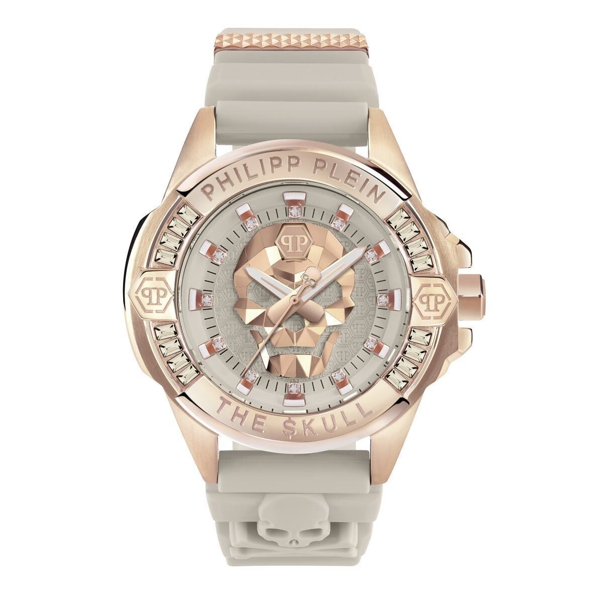 Pre-owned Philip Plein Philipp Plein Women's Watch Pwnaa1323 Skull Beige Rose Gold Rubber