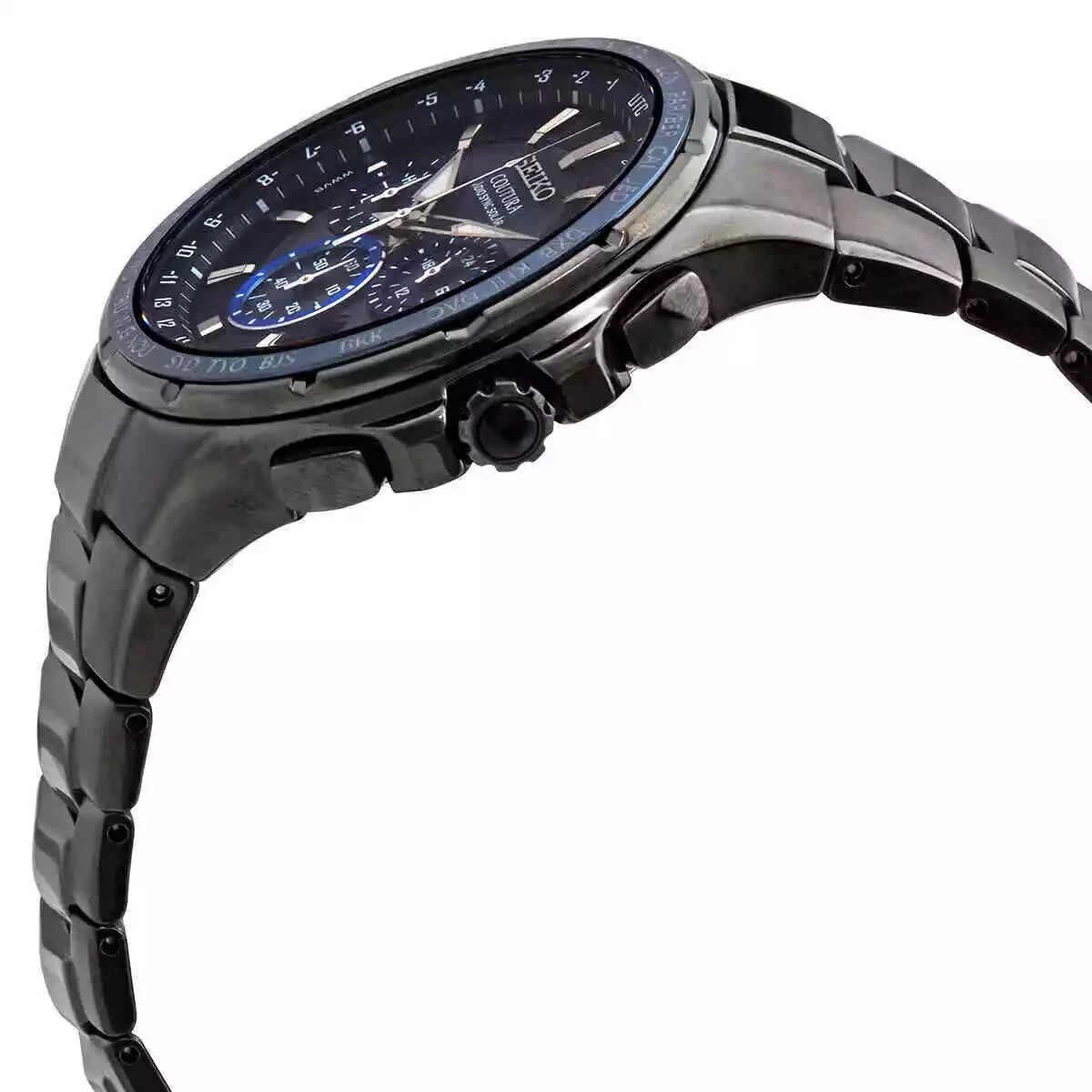 Pre-owned Seiko Coutura Radio Sync Solar Chronograph 44.5 Mm Black Dial Men's Watch Ssg021