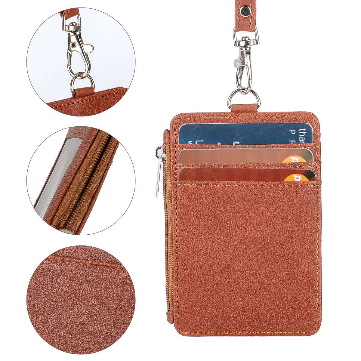 ID Badge Card Holder Synthetic Leather Vertical Clip Neck Strap Lanyard Case US