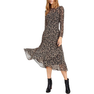 Tommy Hilfiger Womens Black Chiffon Faux Wrap Printed Midi Dress 12 BHFO 7921
