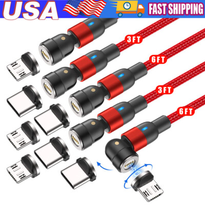 540° Rotate Magnetic Charger Cable Phone Fast Charging with Type C Micro USB IOS