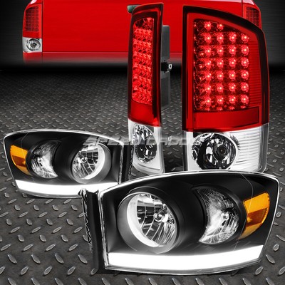 ЧЕРНЫЙ КОРПУС, ЯНТАРНАЯ ФАРА + DRL + КРАСНЫЙ ПОЛНЫЙ СВЕТОДИОДНЫЙ ЗАДНИЙ ФОНАРЬ ДЛЯ 07-09 DODGE RAM