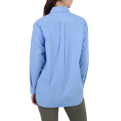 Pre-owned Burberry Ladies Vivid Cobalt Silk Pleated Shirt In Blue