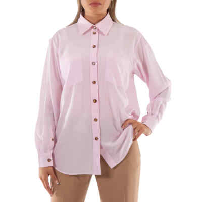 Pre-owned Burberry Pale Candy Pink Ivanna Silk Crepe De Chine Oversized Shirt, Brand Size