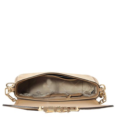 Pre-owned Michael Kors Parker Empire Logo Embossed Suede Shoulder Bag 30f3g7pc2s-222 In Camel