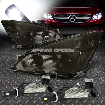 SMOKED HOUSING HEADLIGHT+CLEAR CORNER+6000K WHITE LED SYSTEM FOR 03-07 ACCORD