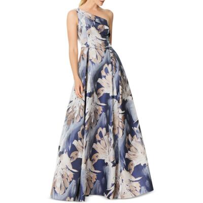 

Женское синее вечернее платье на одно плечо с цветочным принтом Aidan Mattox  BHFO 9139, Blue multi