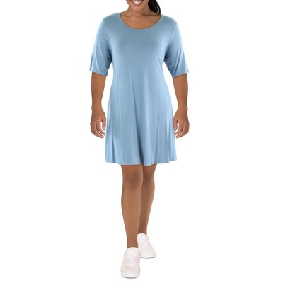 24seven Comfort Apparel Женское платье-футболка с голубым вырезом и драгоценными камнями плюс 1X BHFO 7221
