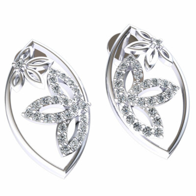 Pre-owned Jewelwesell Genuine 0.5ctw Round Cut Diamond Ladies Marquise Shaped Leaf Earrings 18k Gold