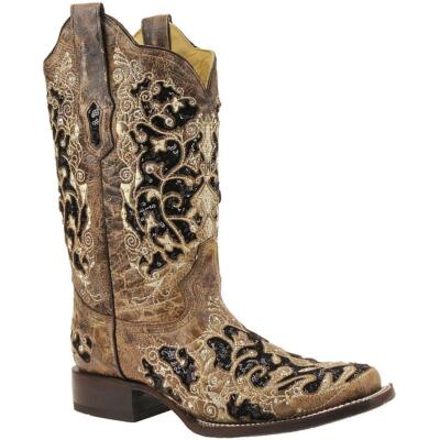 Женские ковбойские сапоги Corral Womens A3648, украшенные кожей, в стиле вестерн, BHFO 7818