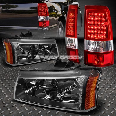 ЧЕРНАЯ ХРУСТАЛЬНАЯ ФАРА + ХРОМИРОВАННЫЙ КРАСНЫЙ СВЕТОДИОДНЫЙ ЗАДНИЙ ФОНАРЬ ДЛЯ 03-07 CHEVY SILVERADO