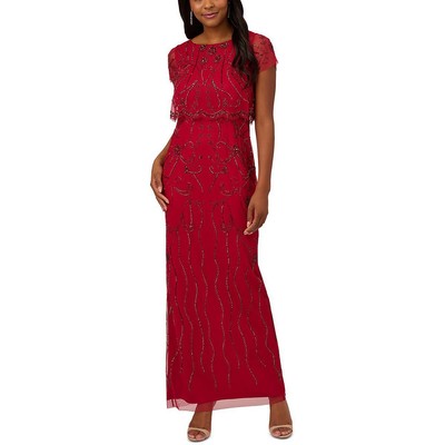 Adrianna Papell Женское красное расшитое бисером официальное вечернее платье Gown Petites 6P BHFO 1506