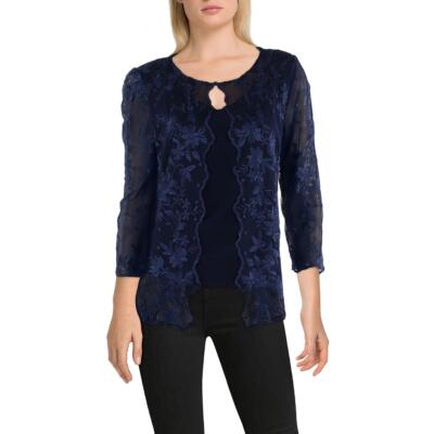 Alex Evenings Womens Embroidered Lace Overlay Long Sleeves Blouse Top BHFO 5280