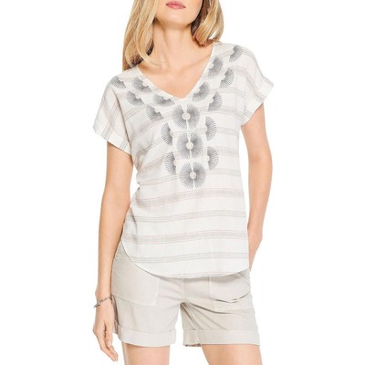 

Nic + Zoe Женская рубашка в белую полоску с V-образным вырезом  BHFO 0609, Neutral multi