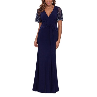 

Женское синее вечернее платье макси с рукавами из бисера Betsy - Adam  BHFO 1015, Navy