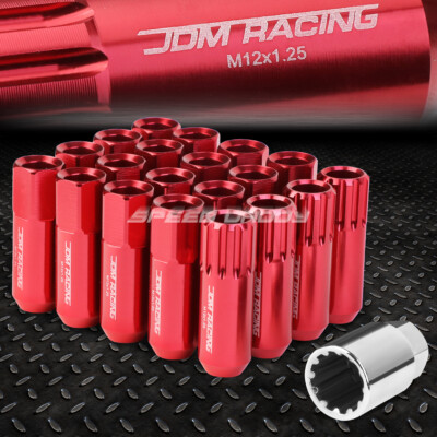 КРАСНЫЙ АЛЮМИНИЕВЫЙ ШЛИЦ С ОТКРЫТЫМ КОНЦОМ, 16 ВЫСТУПОВ + 4 КОНТРГАЙКИ + КЛЮЧ M12X1.25 60 ММ 20 ММ В ДИАМЕТРЕ