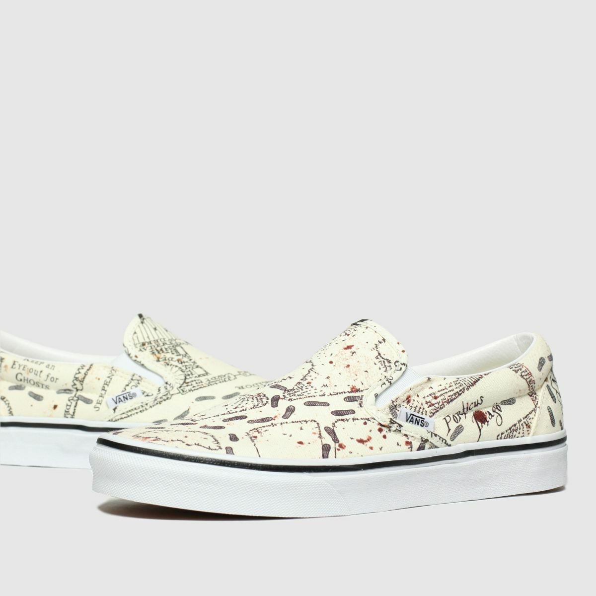 Pre-owned Vans Limited Edition Harry Potter Marauders Map Classic Slip On Vn0a4bv3v3c In White & Beige