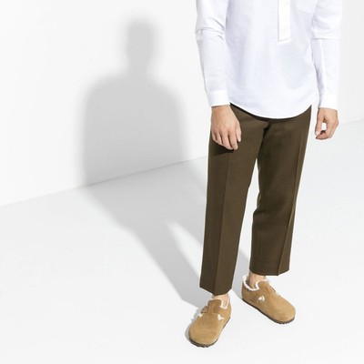 Pre-owned Birkenstock Unisex London Shearling Clog Tea Suede/natural Shearling (regular Wi