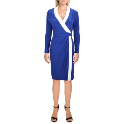 Kasper Womens Blue Colorblock Midi Sheath Wrap Dress XL BHFO 6439