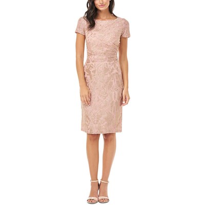 

JS Collections Женское розовое жаккардовое металлическое свадебное платье-футляр  BHFO 7114, Pink/gold