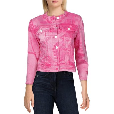 

Женская весенняя джинсовая куртка Guess Bella с розовым принтом и бахромой,  BHFO 6877, Hollywood pop rose, Bella