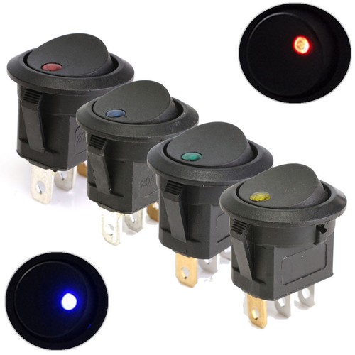 LED 12V ON//OFF Round Rocker Switch illuminated Car Dashboard Dash Boat Van TIK