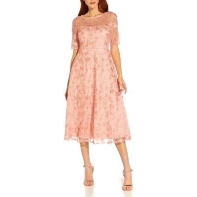 

Adrianna Papell Женское вечернее платье миди с вышивкой икрой BHFO 4727, Peach blossom