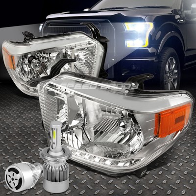 ХРОМИРОВАННЫЙ КОРПУС ЯНТАРНАЯ БОКОВАЯ СВЕТОДИОДНАЯ ФАРА DRL + 6000K HID LED + ВЕНТИЛЯТОР ДЛЯ 14-17 TUNDRA