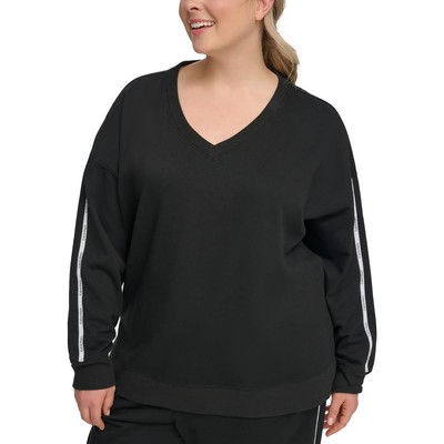 Женский черный хлопковый свитер с V-образным вырезом Calvin Klein Performance плюс 1X BHFO 3813