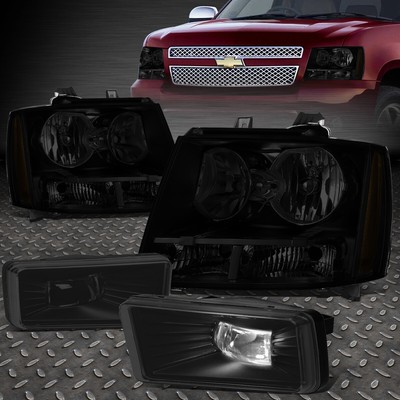ДЛЯ 2007-2014 CHEVY TAHOE/SUBURBAN 1500 ДЫМЧАТО-ЯНТАРНАЯ ФАРА + КОМПЛЕКТ СВЕТОДИОДНЫХ ПРОТИВОТУМАННЫХ ФАР