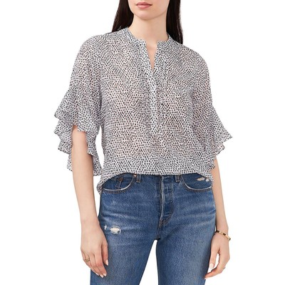 Женская белая офисная туника с V-образным вырезом и принтом Vince Camuto, топ-блузка M BHFO 3780