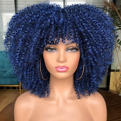RunM Short Curly Afro Wig With Bangs for Black Women Kinky Curly Hair Wig Afr...