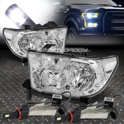 ХРОМИРОВАННЫЙ КОРПУС ФАРЫ + ПРОЗРАЧНЫЙ УГОЛ + БЕЛАЯ СВЕТОДИОДНАЯ СИСТЕМА 6000K ДЛЯ 07-16 SEQUOIA