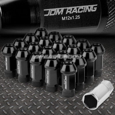 НАБОР ГАЕК JDM С ОТКРЫТЫМ КОНЦОМ ИЗ АЛЮМИНИЯ ЧЕРНОГО ЦВЕТА С 20 НАКОНЕЧНИКАМИ + АДАПТЕР M12X1.25 ДИАМЕТРОМ 25 ММ/ ВЫСОТОЙ 50 ММ
