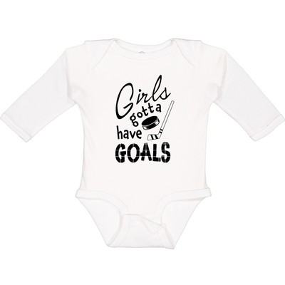Inktastic Girls Gotta Have Goals- Hockey Player Long Sleeve Creeper Sports Stick