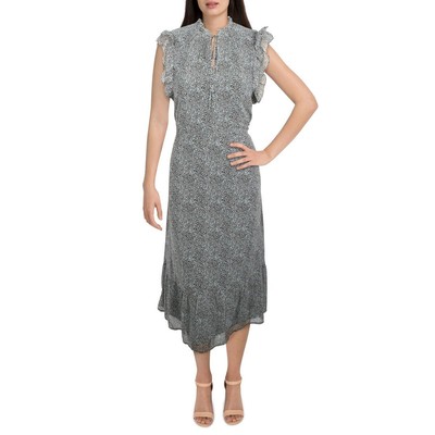 

Steve Madden Женское серое повседневное платье миди с оборками и животным принтом  BHFO 8441, Grey animal print