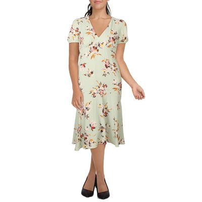 

Женское летнее платье миди с пышными рукавами и V-образным вырезом Lauren Ralph Lauren BHFO 3314, Зеленый