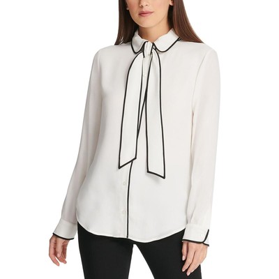 Женская белая блузка-ракушка с воротником-стойкой на пуговицах DKNY Top Petites PXS BHFO 7715