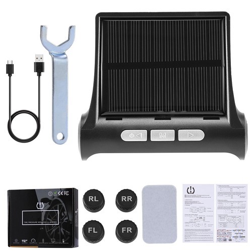 Car Wireless Solar TPMS LCD Tire Pressure Monitoring System w/ 4 External Sensor